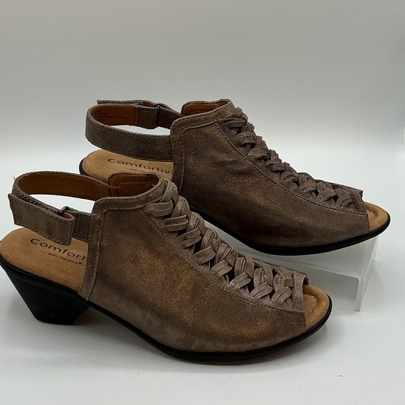 Comfortiva Finella metallic beige leather open toe slingback size 7.5 - Picture 4 of 9